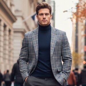 Men's Classic Checkered Blazer in Gray